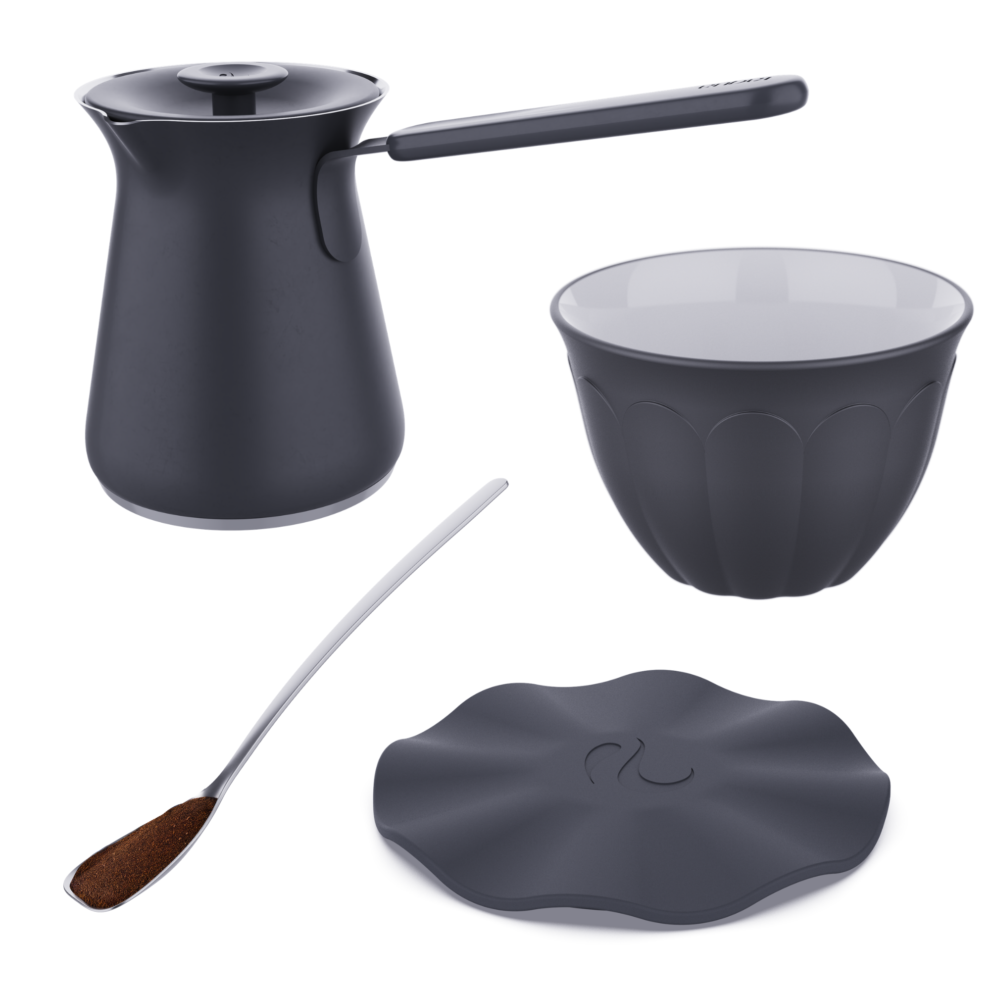 Large Pot + Small Trivet + 6 Cups + Spoon