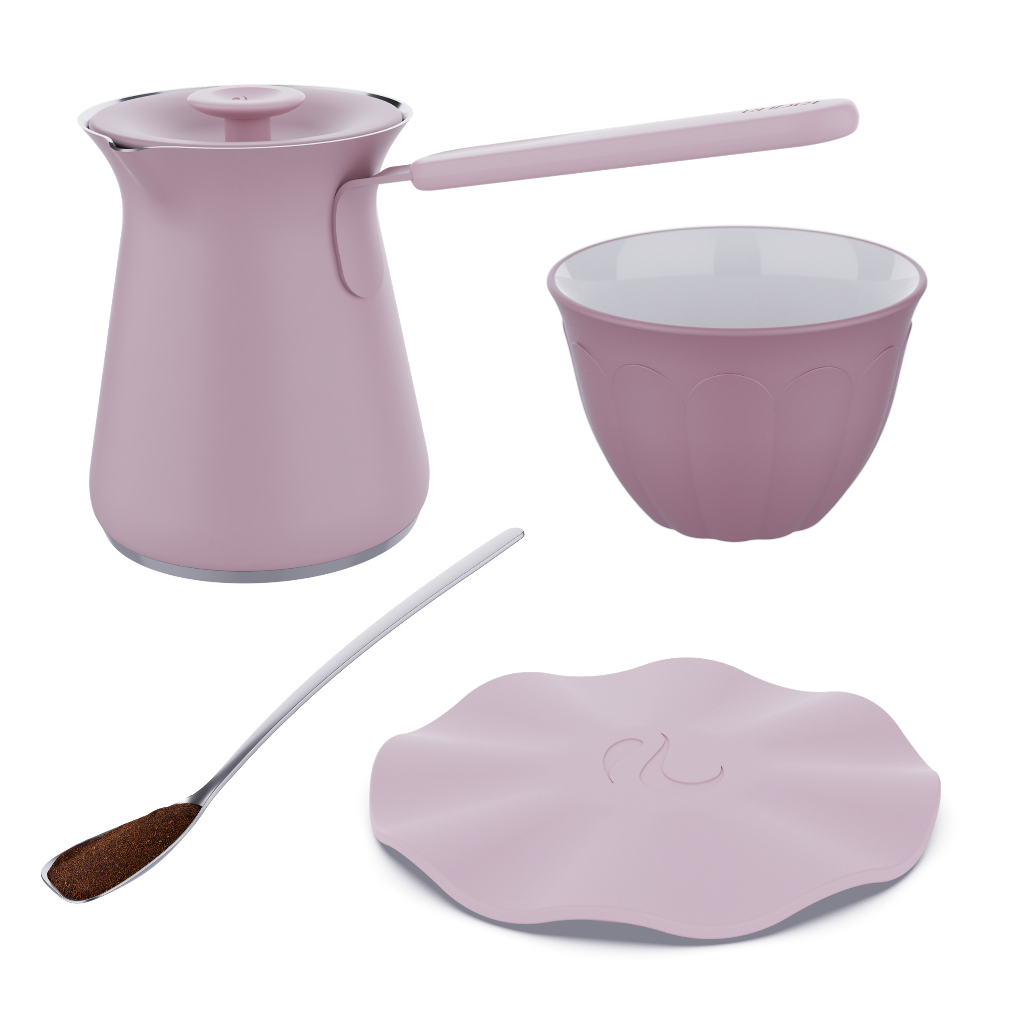 Large Pot + Small Trivet + 6 Cups + Spoon