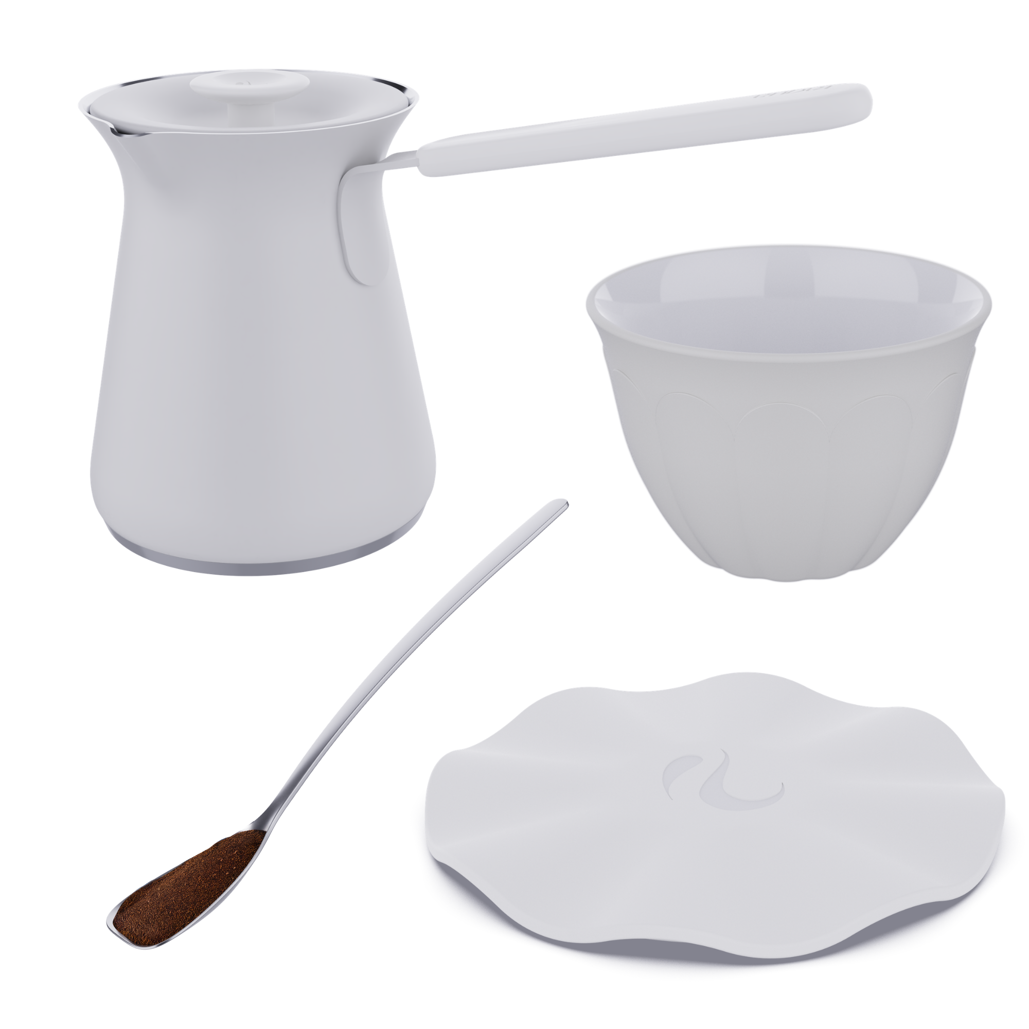 Large Pot + Small Trivet + 6 Cups + Spoon