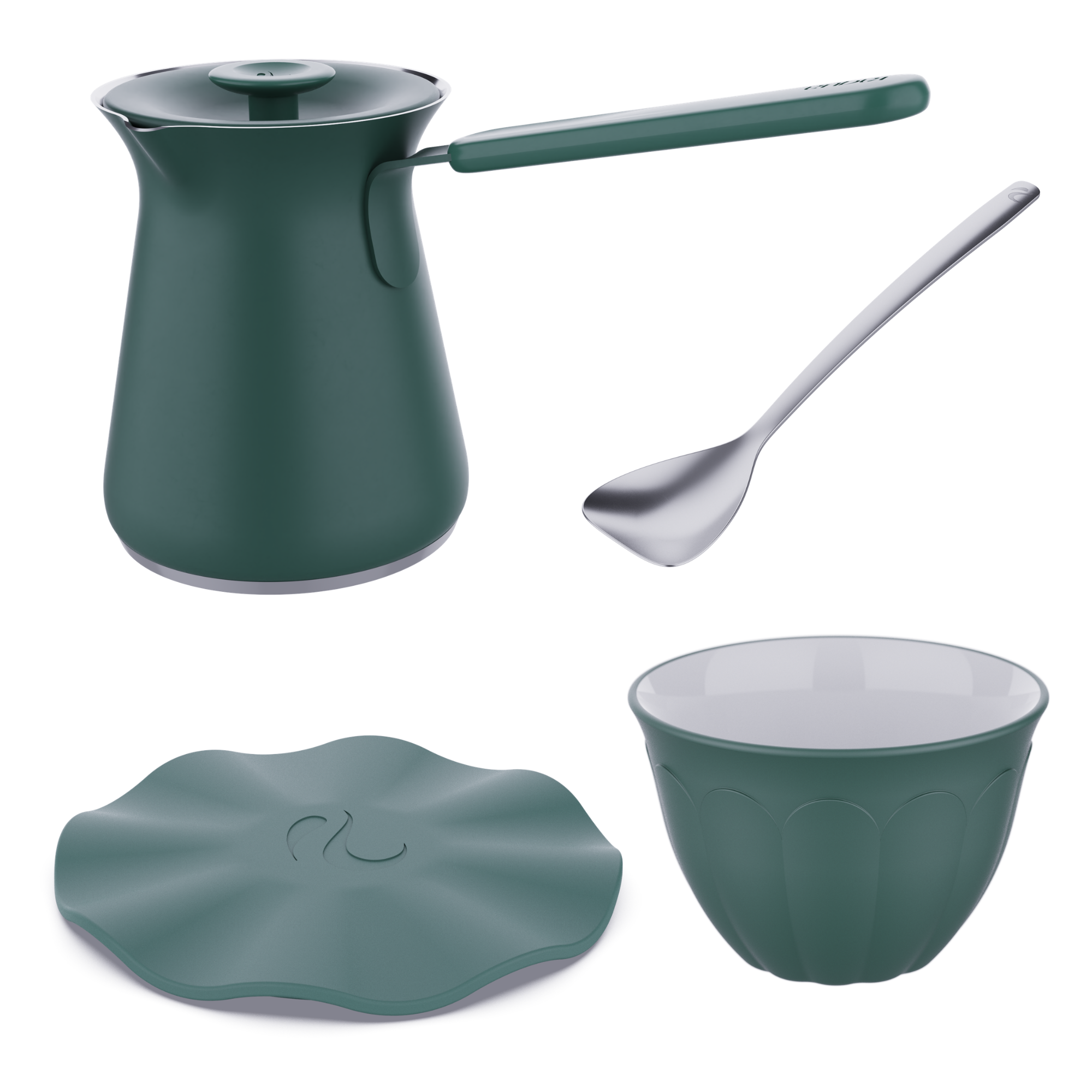 Large Pot + Small Trivet + 6 Cups + Spoon